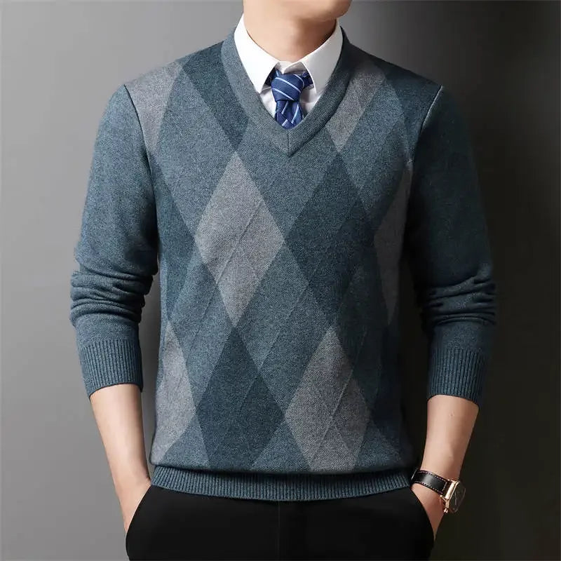 ARGYLE CLUB - Men's Plaid V-Neck Knit Sweater - 3 Colors, M–4XL