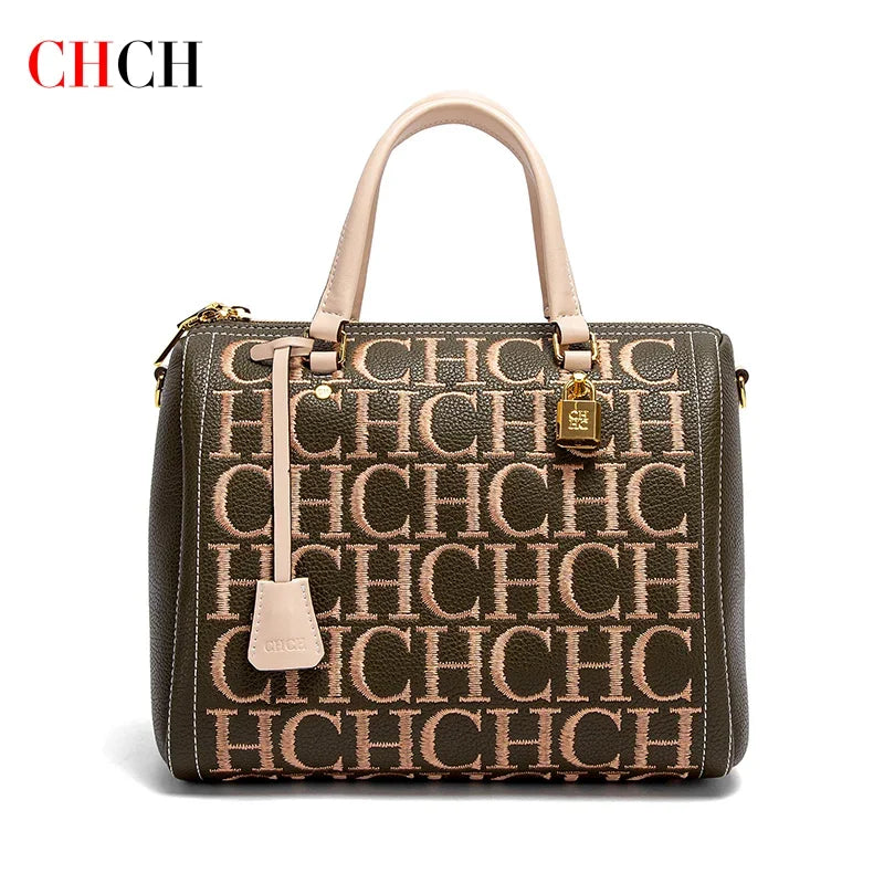 CHCH Embroidered Handbag - Vintage Letter Design Boston Bag