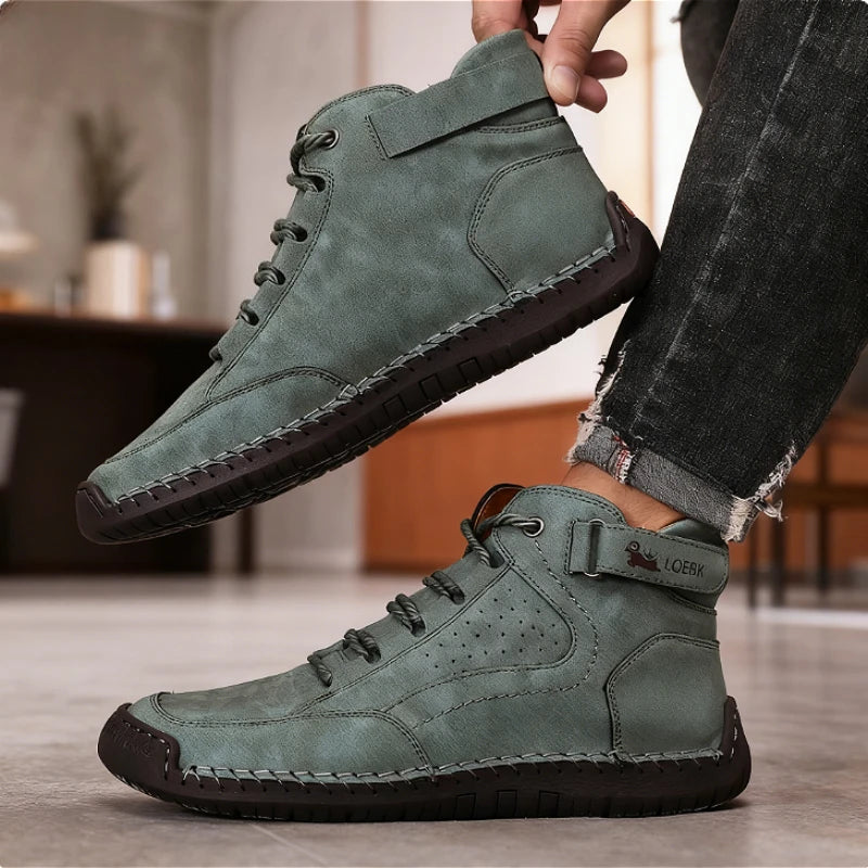 Men's Casual Leather Walking Shoes - Hook & Loop Slip-On Outdoor Driving Shoes