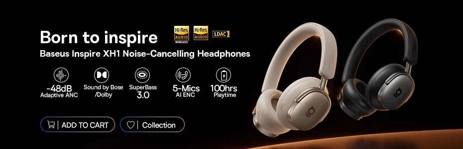 Baseus EH10 ANC Wireless Headphones – 45dB Adaptive Hi-Res LDAC Bluetooth 6.0 80H