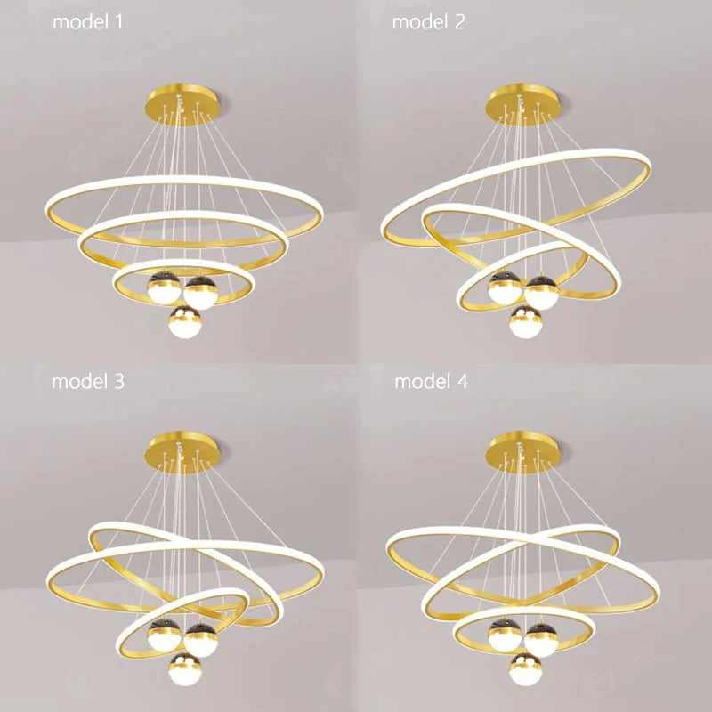 Triple Ring LED Pendant Light – Black/Gold, 60-40-20cm, 3-Color