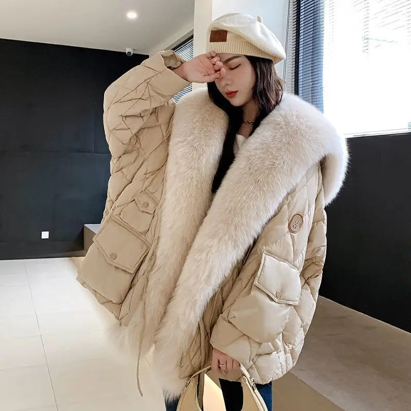 Quilted Jacket – Fur Trim Turn-Down Collar