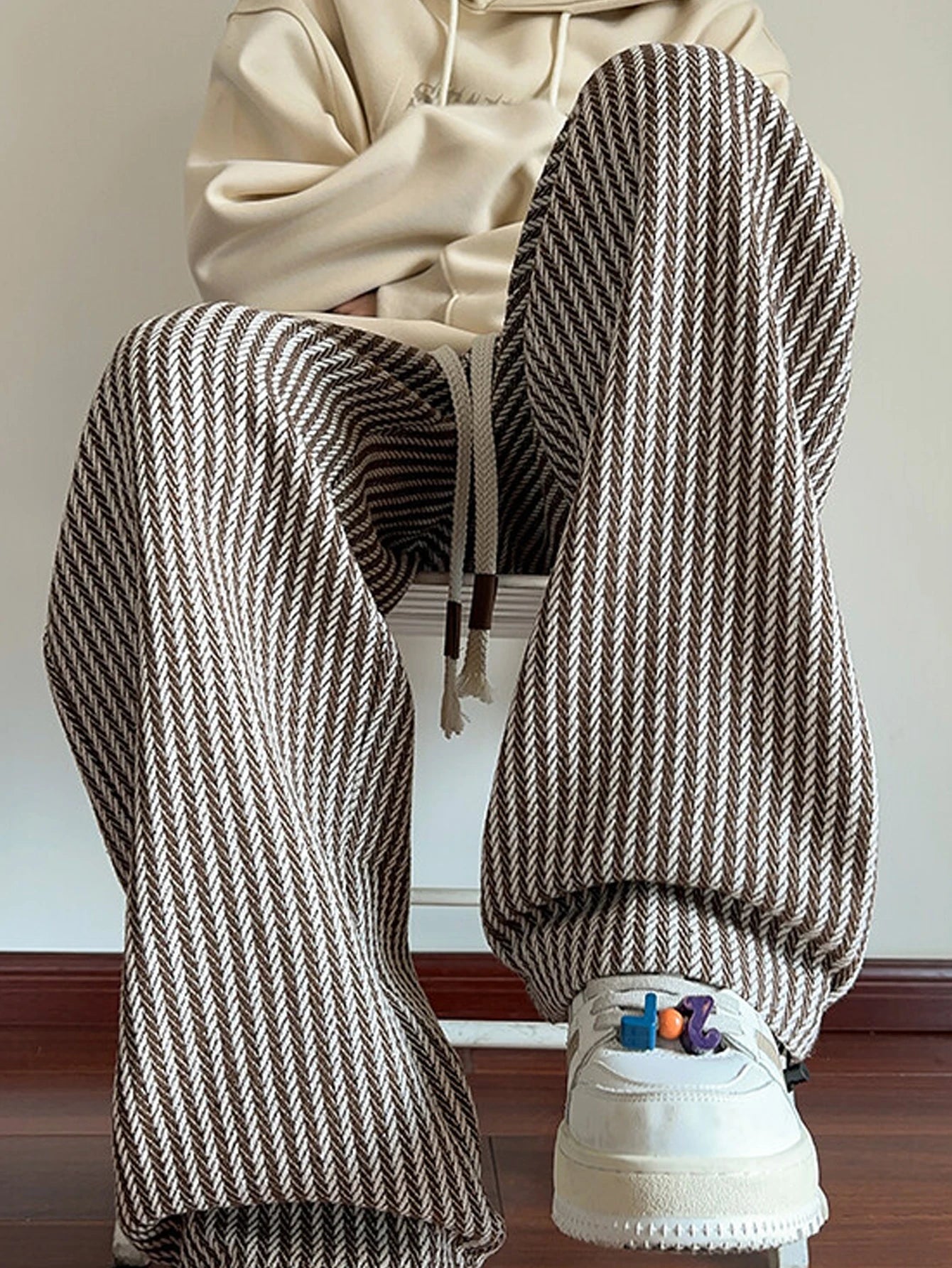 Men's Striped Casual Pants - Drawstring Elastic Waist - Wide Leg Comfort