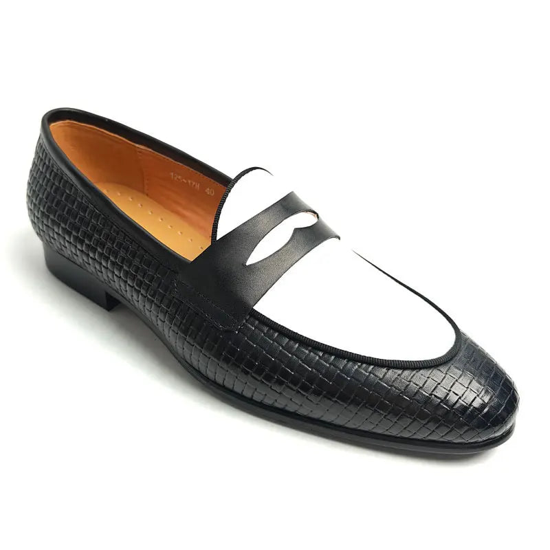 CRAFT LOAFER - Men's Handmade Genuine Leather Slip-On Loafers - Black & White Career Casual Shoes