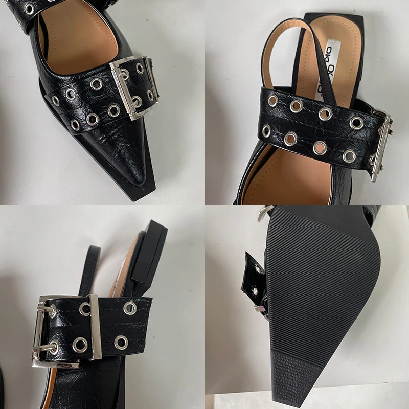 New Women Sandals Shoes Pointed Toe 2026 Spring Fashion Shallow Footwear Slingbacks Ladies Sandals Flats Shoes Big size