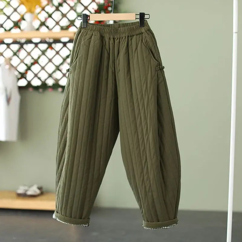 WARM COTTON WIDE LEG PANTS - Clip Fill, Elastic Waist - Cozy Layers