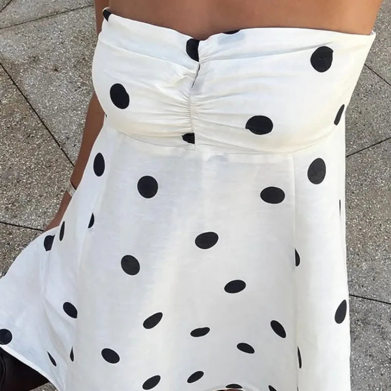 Elegant White Polka Dot Short Dress Sexy Slip Sleeveless Backless Silk Mini Dresses Evening Party Cute Birthday New Summer 2026