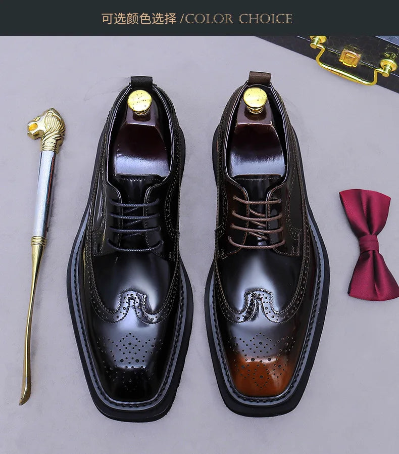Men's Cowhide Brogue Oxford Chunky Lug Sole - Lace-Up Dress Shoes EU 37-46