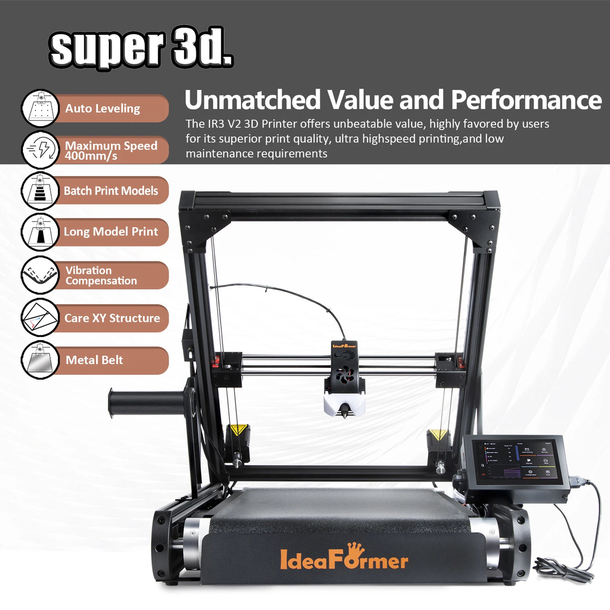 IDEAFORMER IR3 V2 3D PRINTER - CoreXY, Conveyor Belt, Klipper - Infinite Z-Axis