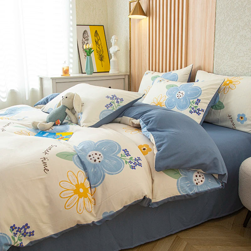 BLOOM & REST - Flower Printed Duvet Cover - Washed Cotton, Without Pillowcase