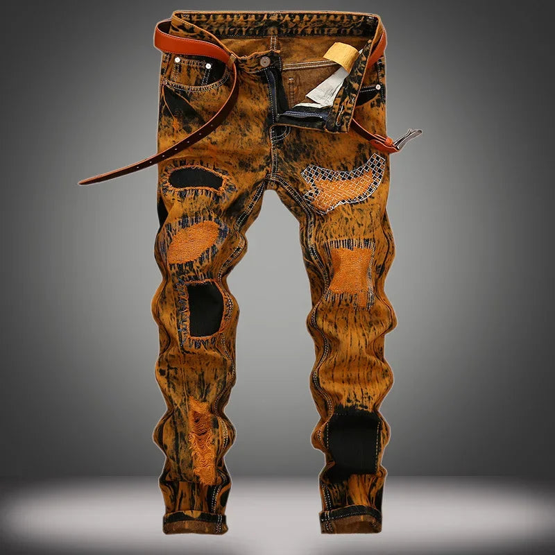 TORN APART - Men's Ripped Patchwork Slim Straight Jeans - Vintage Distressed Denim