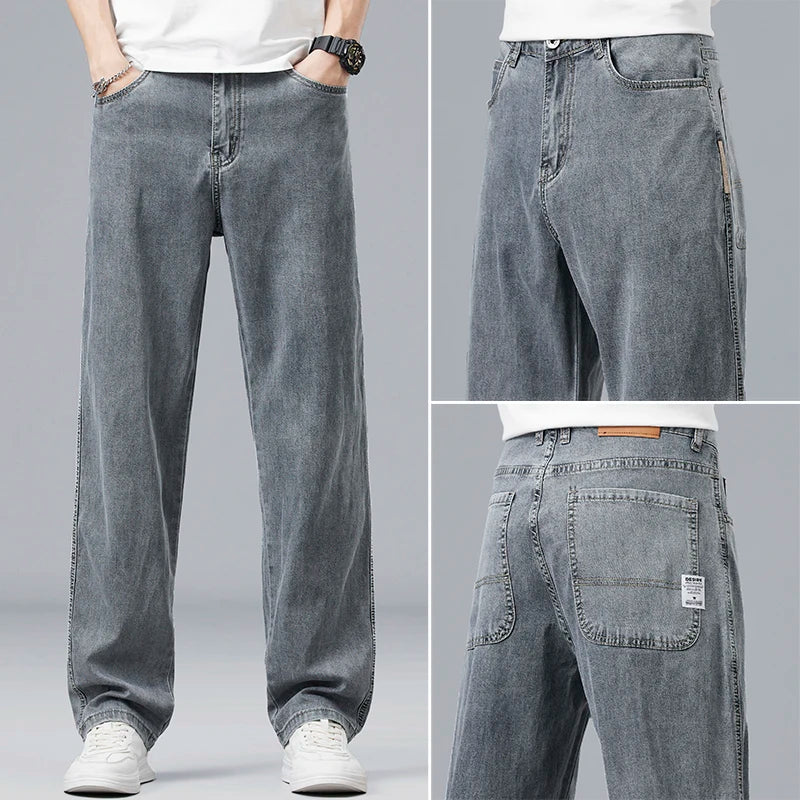 Men's Lyocell Loose Straight Jeans - Ultra-Thin Drape Fabric - Cool All Summer Long