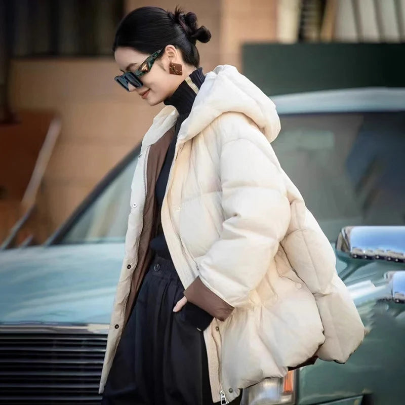 Oversized Down Jacket – 90% Duck Down Hooded Long