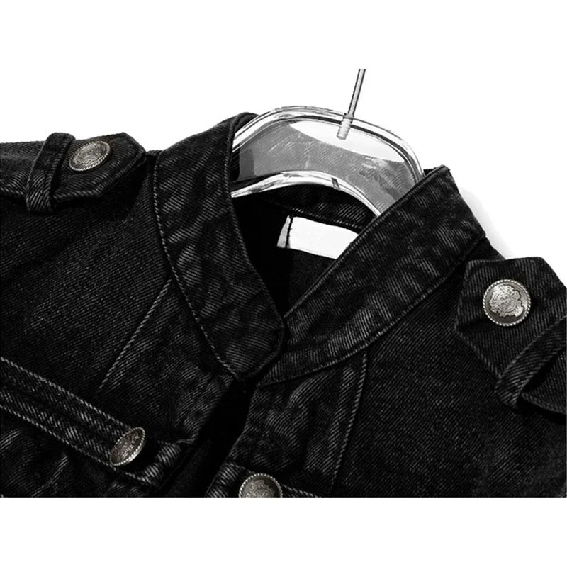 Split Denim Jacket – Stand Collar Loose Streetwear