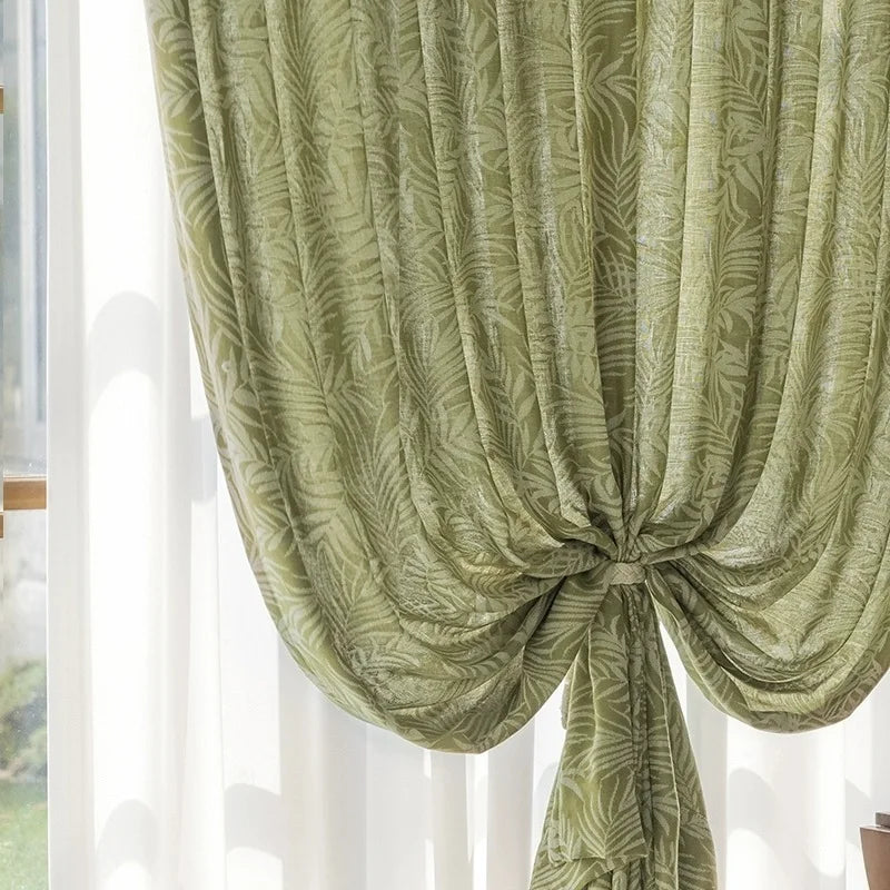 JACQUARD LINEN CURTAINS - Leaf Pattern, 210gsm, Custom Size - Textured Rooms