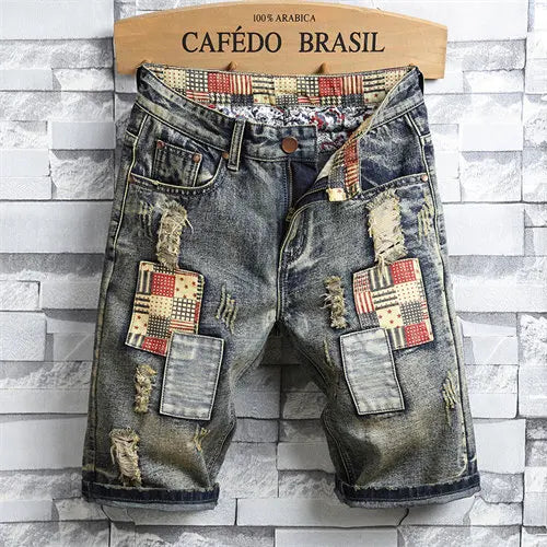 2026 New Men's Vintage Ripped Jeans Short, Streetwear Hole Slim Denim Shorts Male Brand Clothes Size 28-30 31 32 33 34 36 38