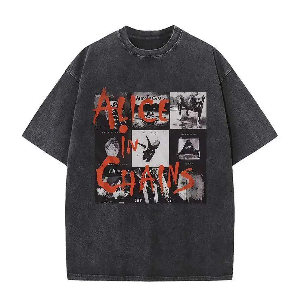 New in Top & Tees Men's T-Shirt Camisetas Rock Band Alice in Chains Dirt Washed Vintage Short Sleeved Round Neck Y2k T-shirt