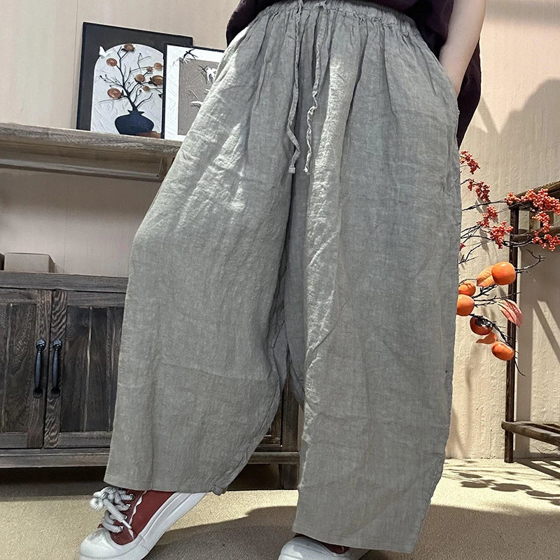 Wide Leg Linen Ankle Pants