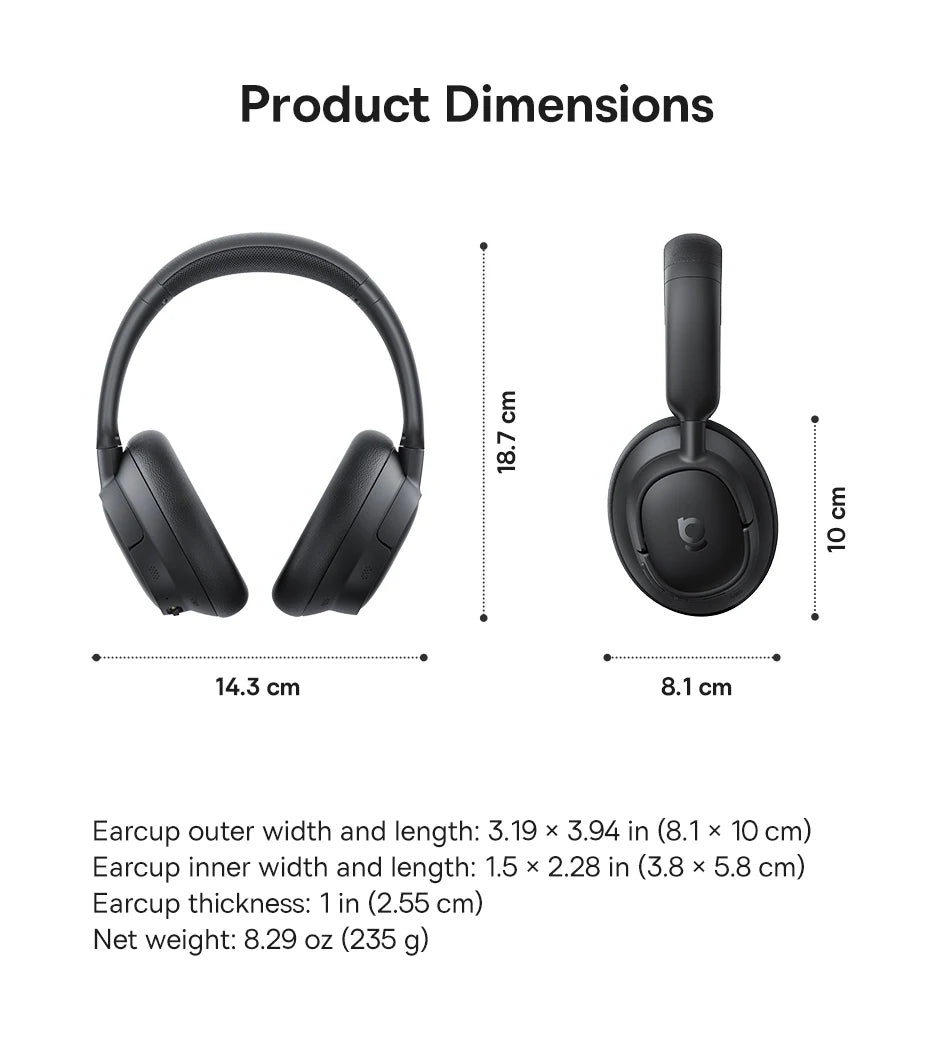 Baseus EH10 ANC Wireless Headphones – 45dB Adaptive Hi-Res LDAC Bluetooth 6.0 80H