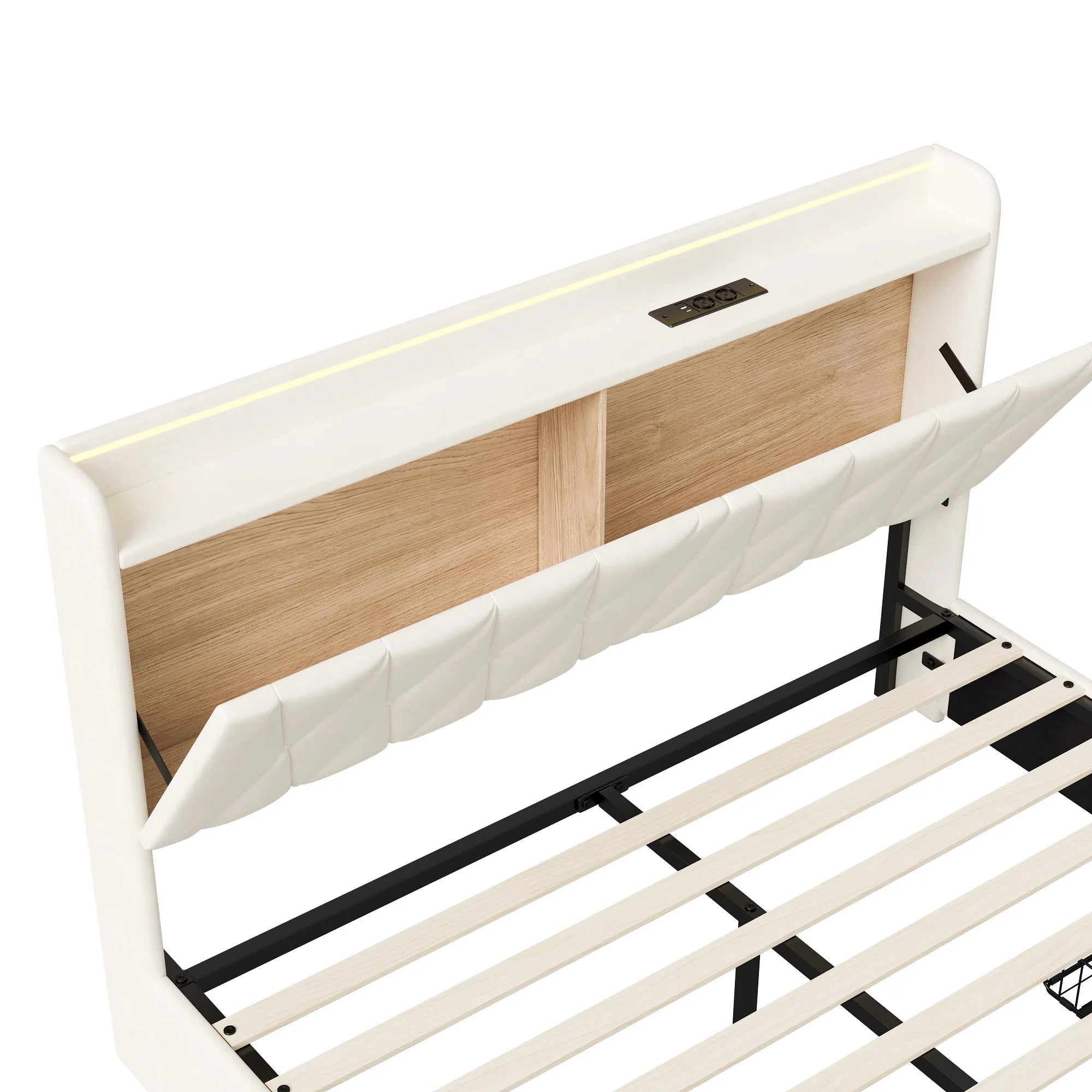 VELVET HAVEN - Upholstered Storage Bed - LED, USB Charging, 3 Drawers