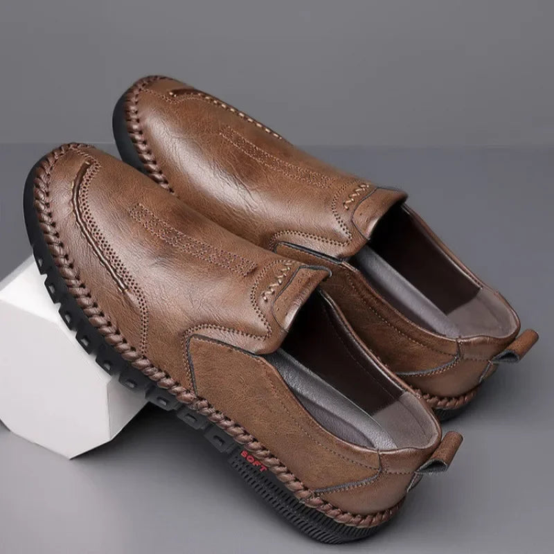 STITCH CRAFT - Men's Hand-Stitched Genuine Leather Slip-On Shoes - Business Formal Wedding Footwear