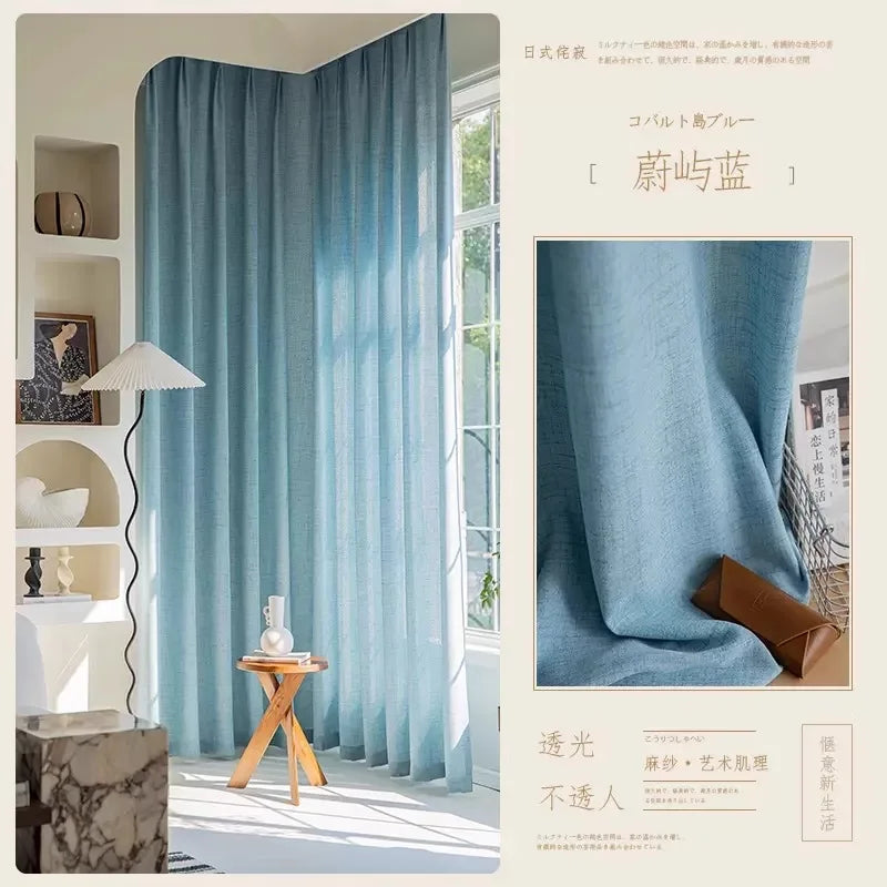 COTTON LINEN SEMI-SHEER CURTAINS - Woven Texture, 5 Colors - Filtered Light