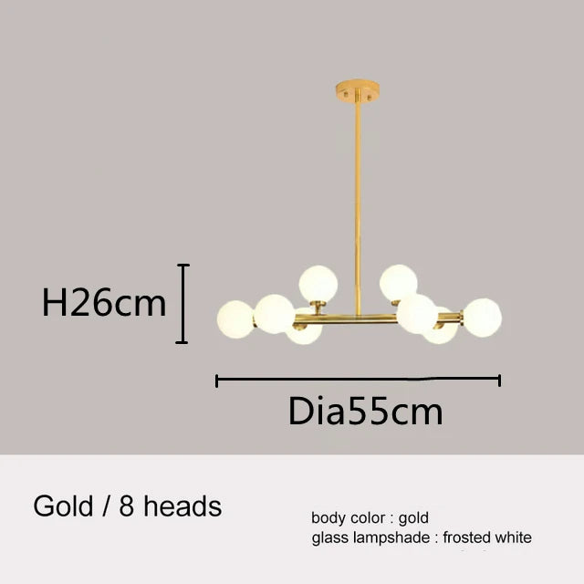 Glass Ball Chandelier – Gold/Black, 8–45 Heads, Scandinavian