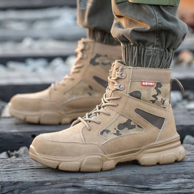 Men's Safety Work Boots - Steel Toe Anti-Puncture Breathable Desert Combat Shoes