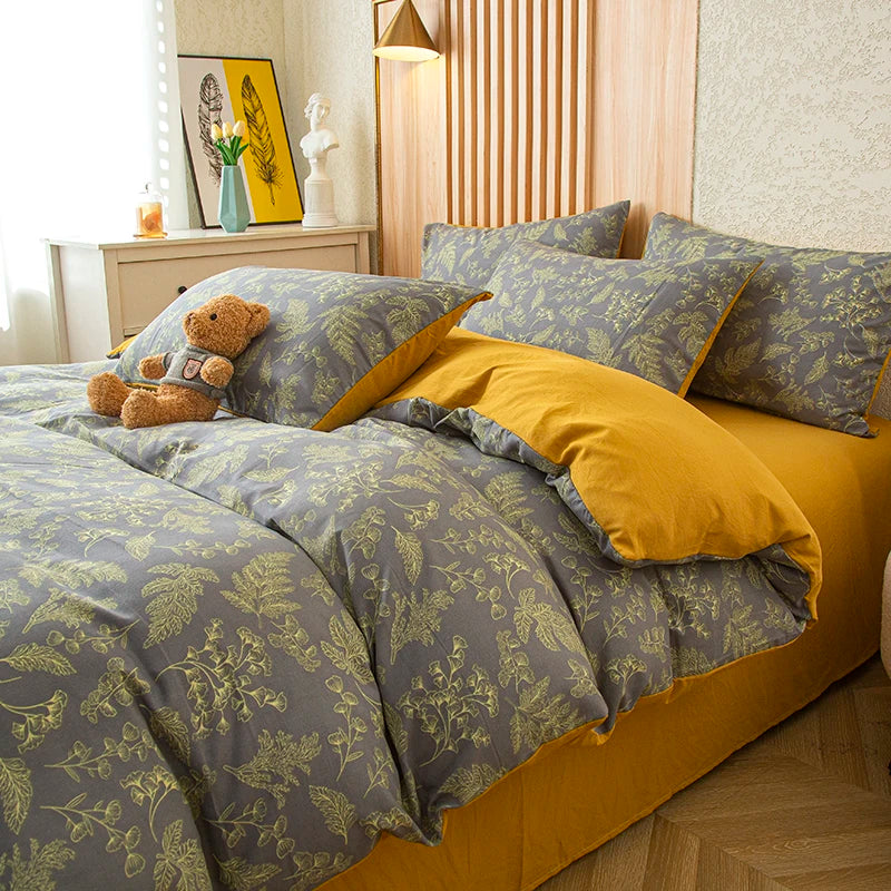 BLOOM & REST - Flower Printed Duvet Cover - Washed Cotton, Without Pillowcase
