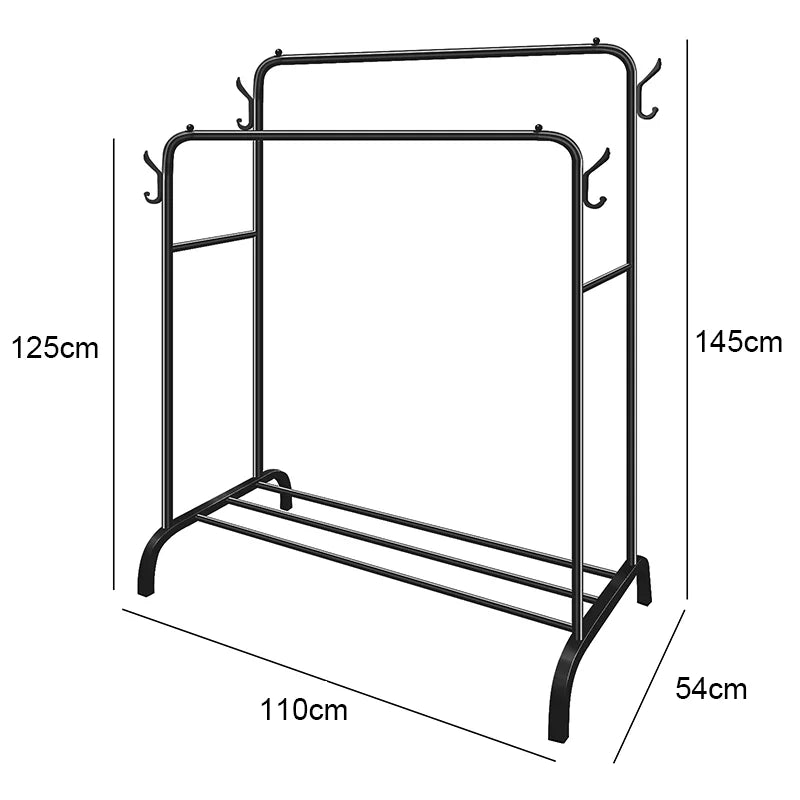 Double Rail Standing Clothes Rack – Black/White, 110x54x145cm