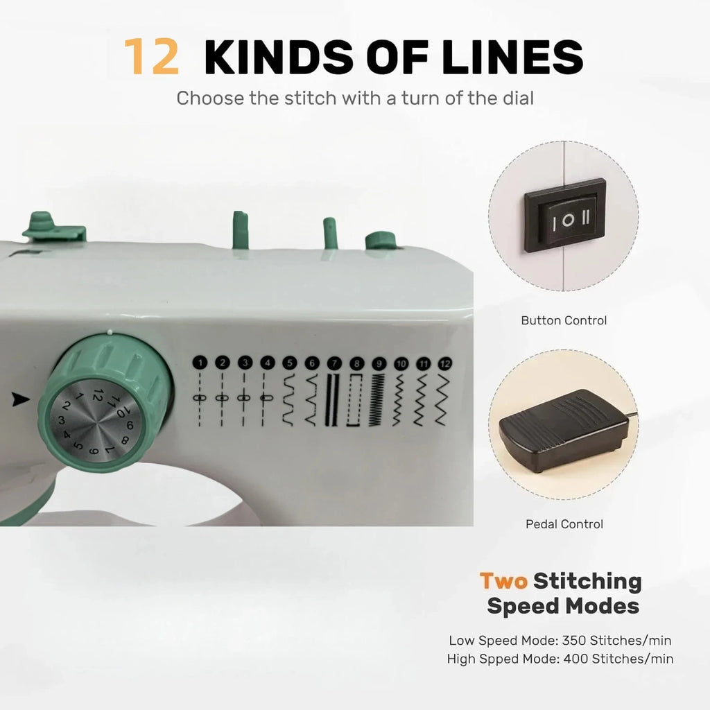 Mini Sewing Machine – 12 Stitches, LED, Foot Pedal
