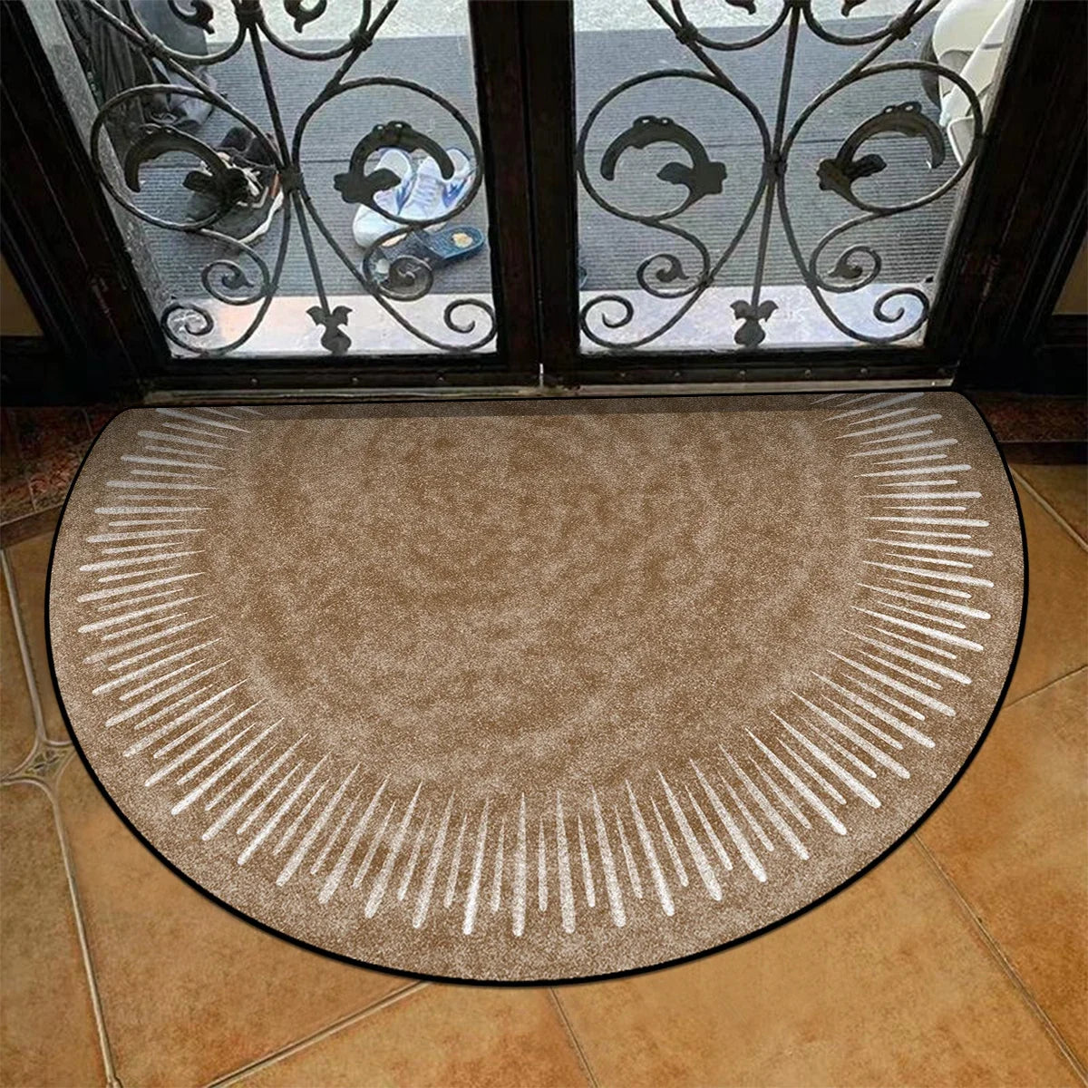 FLORAL SEMI-CIRCLE DOORMAT - Short-Loop Polyester, 8 Patterns & 9 Sizes - Soft Entries