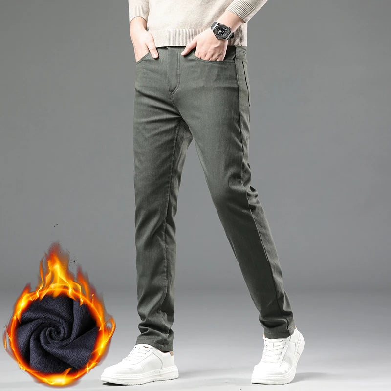 VELVET EDGE - Men's Fleece-Lined Slim Straight Trousers - Business Casual Winter Pants