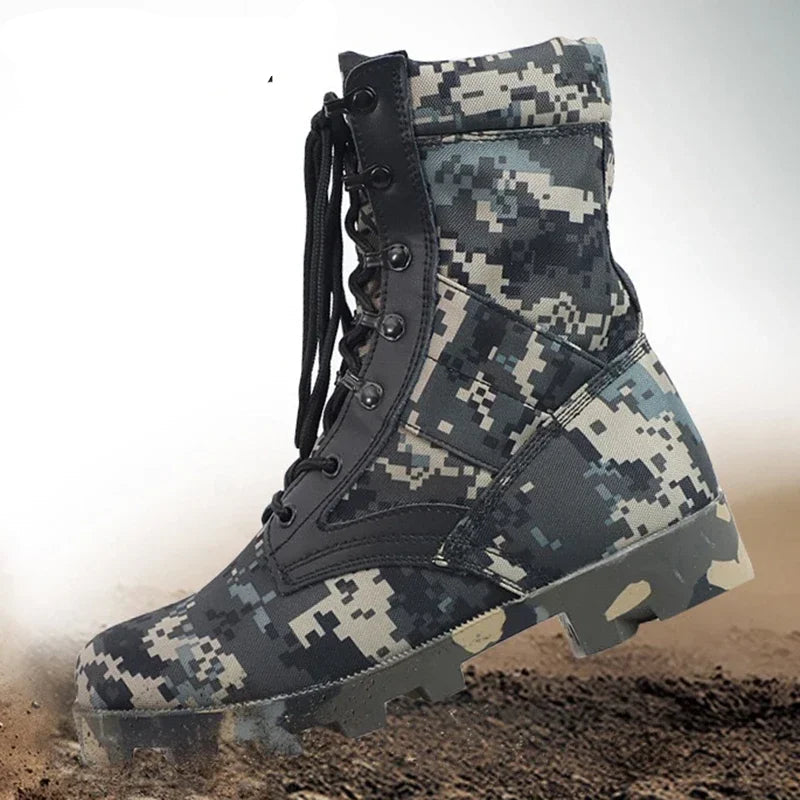 Tactical Camo Combat Ankle Boots - Outdoor Hiking Work Boot Panama Sole Flat