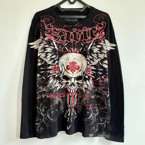 Affliction Skull Cross Long Sleeve Tee - Y2K Gothic Oversized