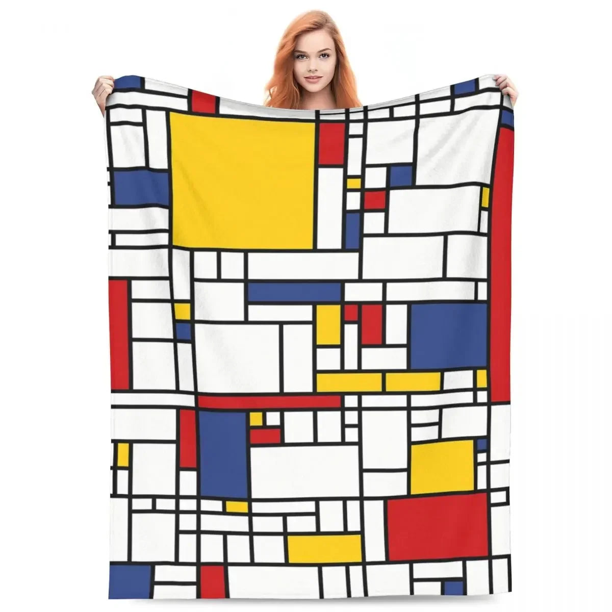Mondrian-Inspired Abstract Blanket - plush - colorful home