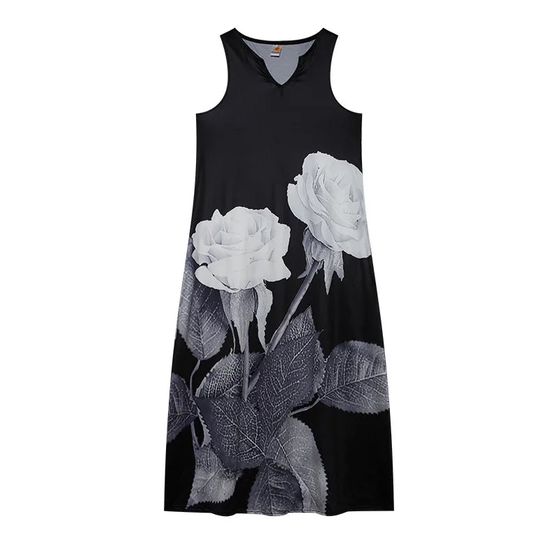 Print Floral Vintage Beach Maxi Dress For Women Summer Sleeveless V-neck Vestidos Female Elegant Party Long Floor-Length Dresses