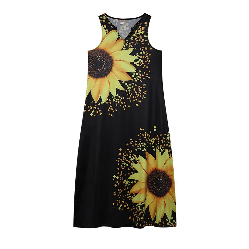 Floral Print Sleeveless V-Neck Maxi Evening Dress