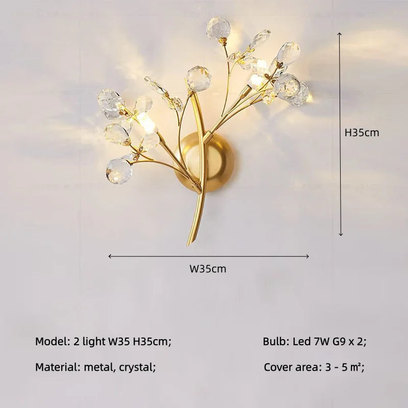 European K9 Crystal Ceiling Light – Gold, D55–90cm + Wall Lamp