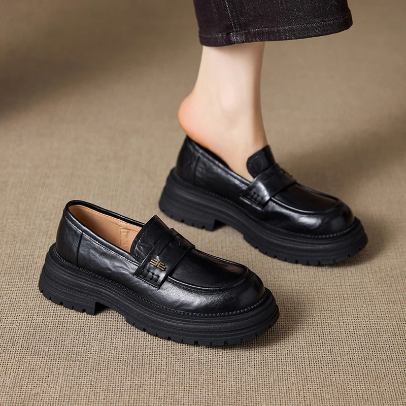 Thick-Sole Loafers – Slip-On Retro Leather Flats
