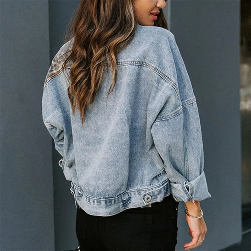 Leopard Splice Denim Jacket – Street Style