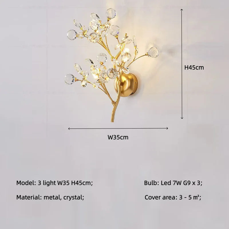 European K9 Crystal Ceiling Light – Gold, D55–90cm + Wall Lamp