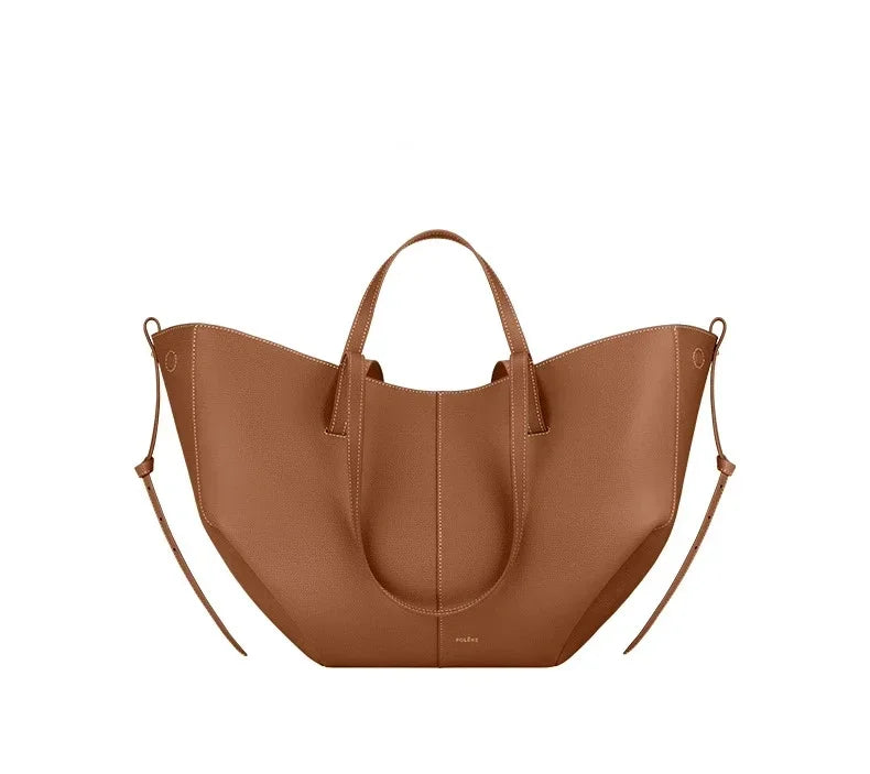 Luxury Cowhide Handbag for Women – Large Capacity Tote, Trendy Pleated Shoulder Bag for Work – Includes Wallet & Clutch