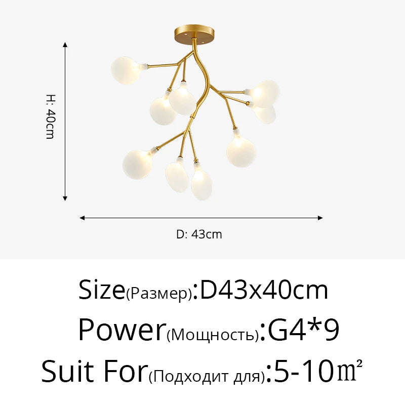 Nordic Firefly LED Chandelier – 9 to 54 Heads, Black or Gold