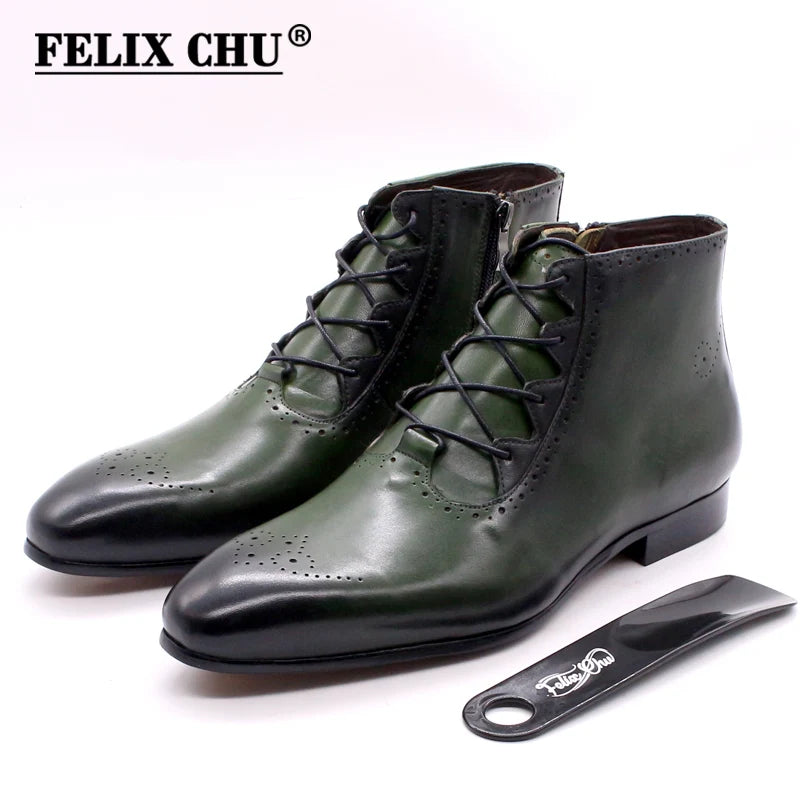Genuine Leather Ankle Boots - Lace Up Zip British Style Dress Oxford Pointed Toe