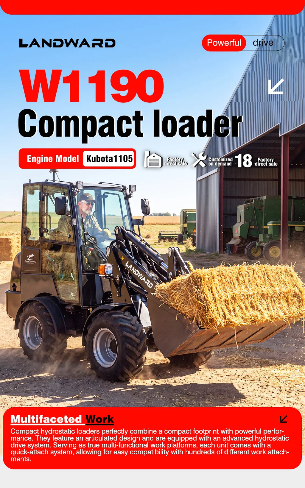 Landward Mini Wheel Loader - 4WD - Kubota Engine