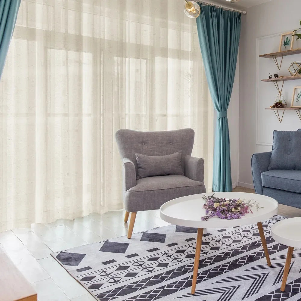 NATURAL LINEN SHEER CURTAINS - 65gsm, Rod Pocket, 5 Sizes - Soft Light