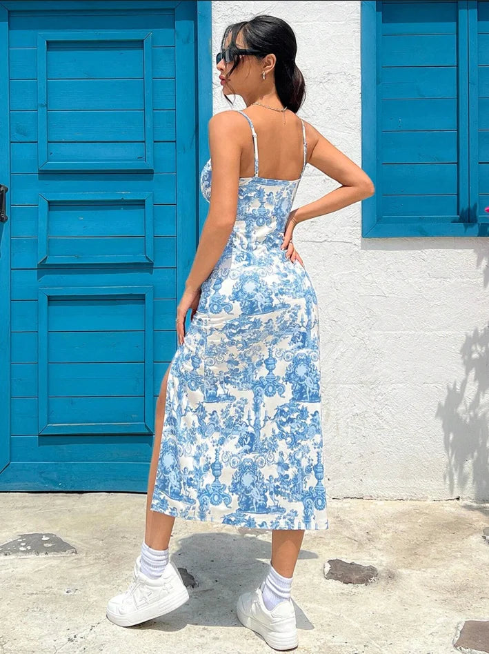 Fall 2025 Long Dress Strapless Wrap Chest High Slit Daisy Leopard Print Wrap-around Skirt Maxi Dress