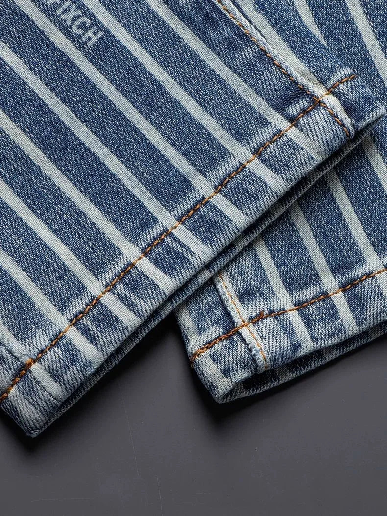 VINTAGE STRIPE - Men's American Vintage Striped Straight Jeans - Blue, W28–36