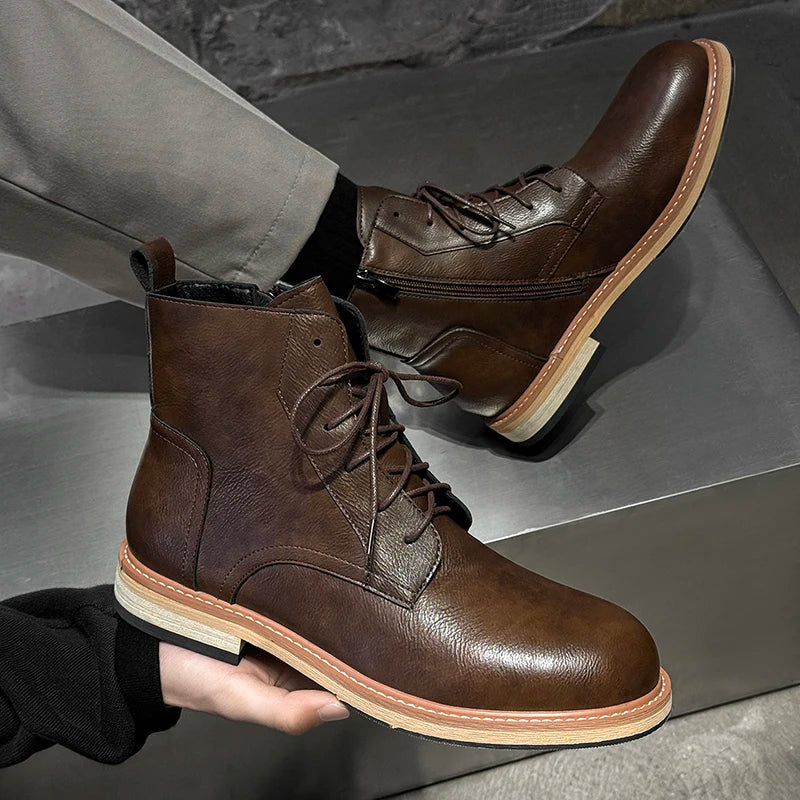 IRON RIDGE - Men's Vintage Ankle Boots - Lace Up, Side Zipper, Combat & Motorcycle Style